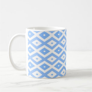 Blue and white diamond pattern coffee mug
