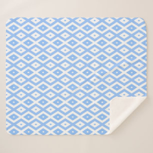 Blue and white diamond pattern sherpa blanket