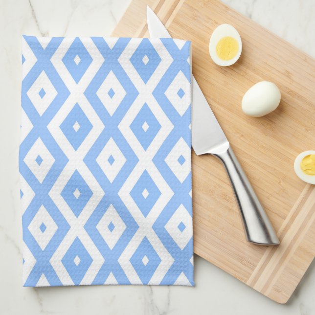 Blue and white diamond pattern tea towel (Quarter Fold)