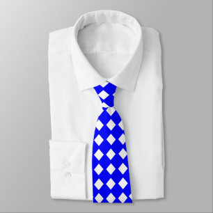 Blue and White Diamond-Patterned Tie