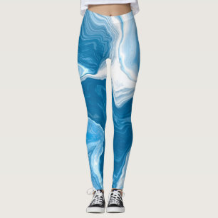  Blue and White Digital Fluid Art Marble    Leggings