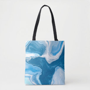Blue and White Digital Fluid Art Marble Tote Bag