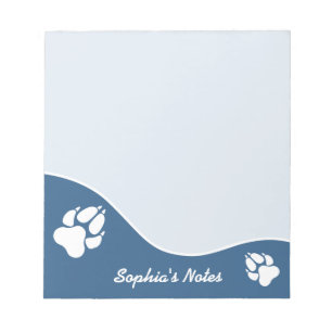 Blue And White Dog Paw Prints With Custom Text Notepad