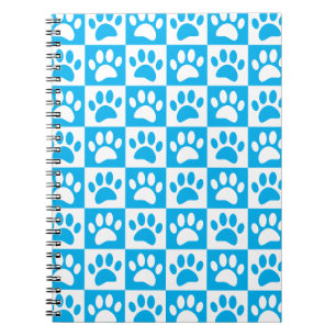 Blue And White Dog Paws In Squares Custom Notebook