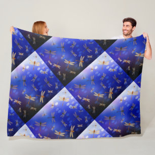 Blue And White Dragon Fly Pattern, Fleece Blanket