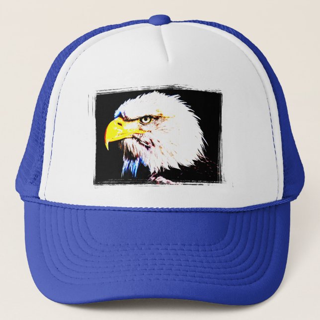 Blue And White Eagle Head Pop Art Modern Elegant Trucker Hat (Front)