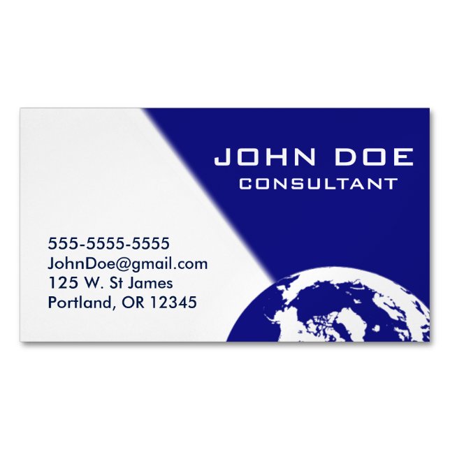 Blue and White Earth Magnetic Business Card (Front)