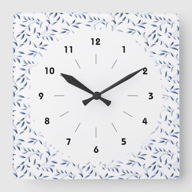 Blue and White Elegant Willow Pattern Square Wall Clock (Front)