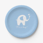 Blue and white elephant baby shower paper plates