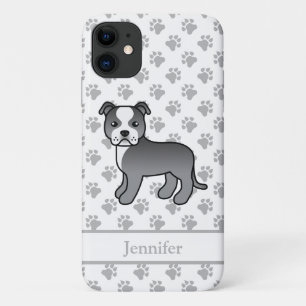 Blue And White English Staffie Dog & Name Case-Mate iPhone Case