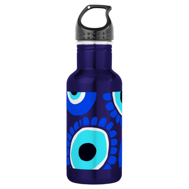 Blue and White Evil Eyes Pattern 532 Ml Water Bottle (Front)