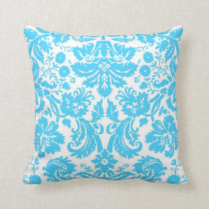 Blue and White Fancy Damask Patterned Cushion