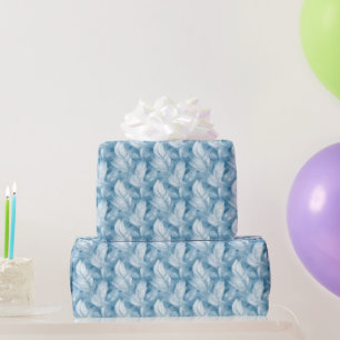 Blue and White Feather Pattern Bridal  Wrapping Paper