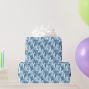 Blue and White Feather Pattern Bridal  Wrapping Paper
