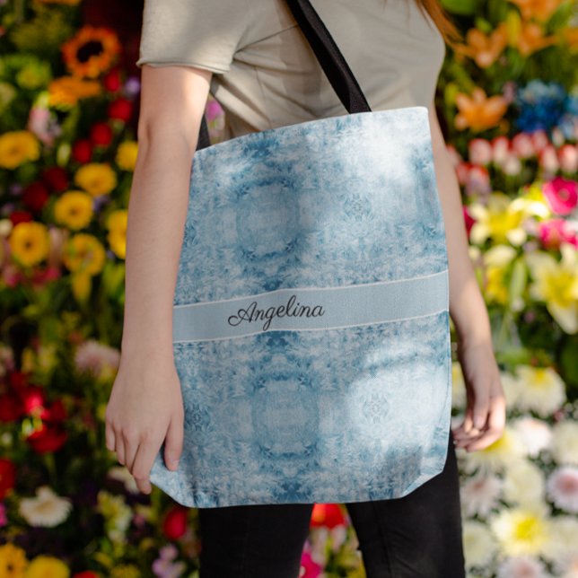 Blue and white feather pattern, customisable tote bag (Creator Uploaded)