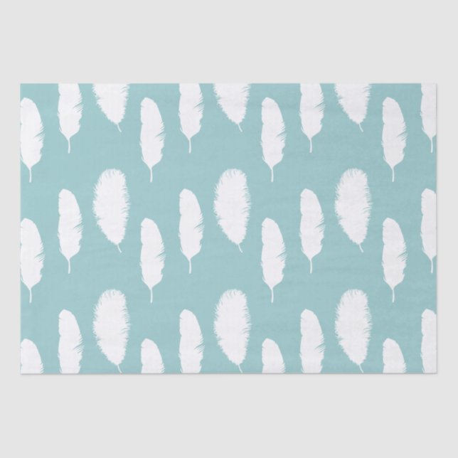 Blue and White Feathers Tissue Paper (Front)