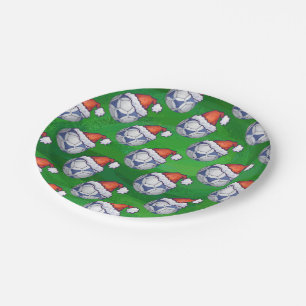 Blue and White Festive Soccer Ball on Green Paper Plate