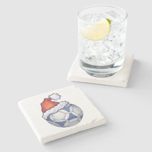 Blue and White Festive Soccer Ball on Green Stone Coaster