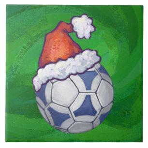 Blue and White Festive Soccer Ball on Green Tile