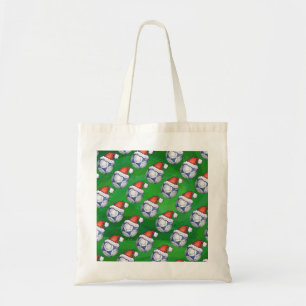 Blue and White Festive Soccer Ball on Green Tote Bag