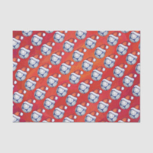 Blue and White Festive Soccer Ball Pattern on Red Tissue Paper