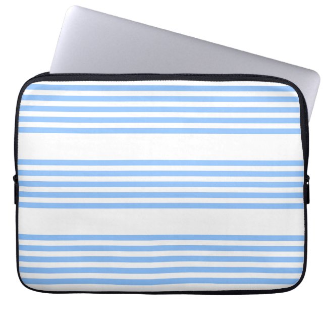 Blue and white five stripes pattern laptop sleeve (Front)