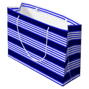 Blue and white five stripes pattern large gift bag