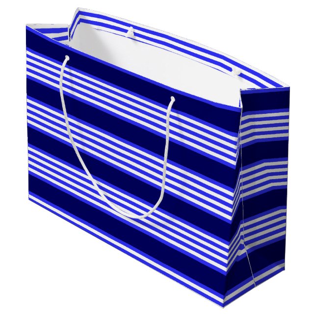Blue and white five stripes pattern large gift bag (Back Angled)