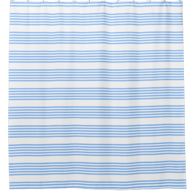 Blue and white five stripes pattern shower curtain (Front)