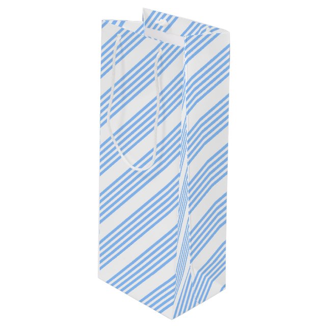 Blue and white five stripes pattern wine gift bag (Front Angled)