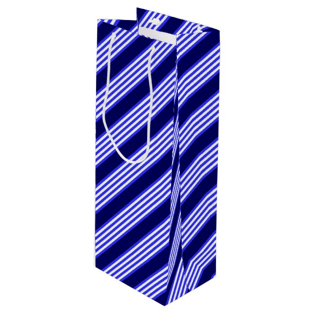 Blue and white five stripes pattern wine gift bag (Front Angled)