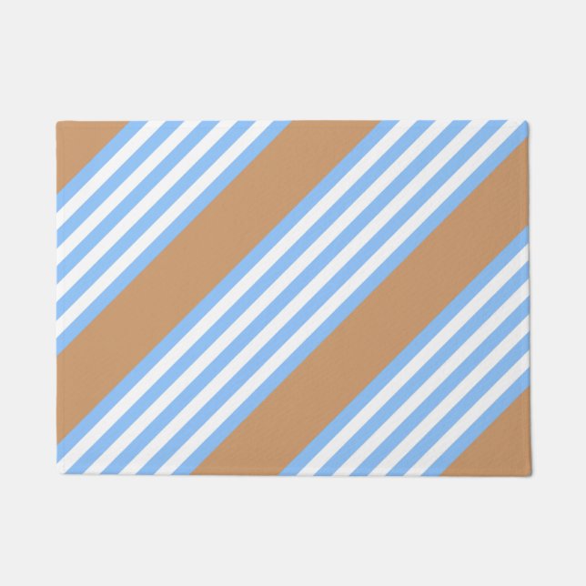 Blue and white five stripes pattern with tan doormat (Front)