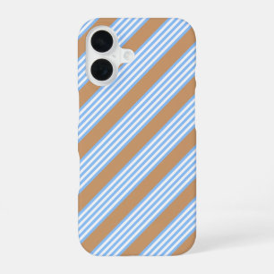 Blue and white five stripes pattern with tan iPhone 16 case