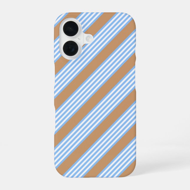 Blue and white five stripes pattern with tan iPhone 16 case (Back)