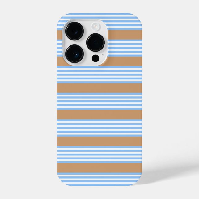 Blue and white five stripes pattern with tan iPhone case (Back)