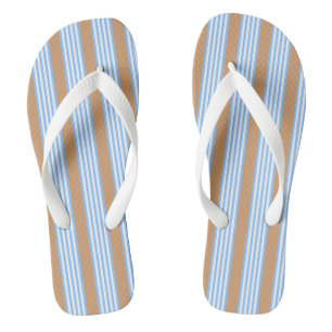 Blue and white five stripes pattern with tan jandals