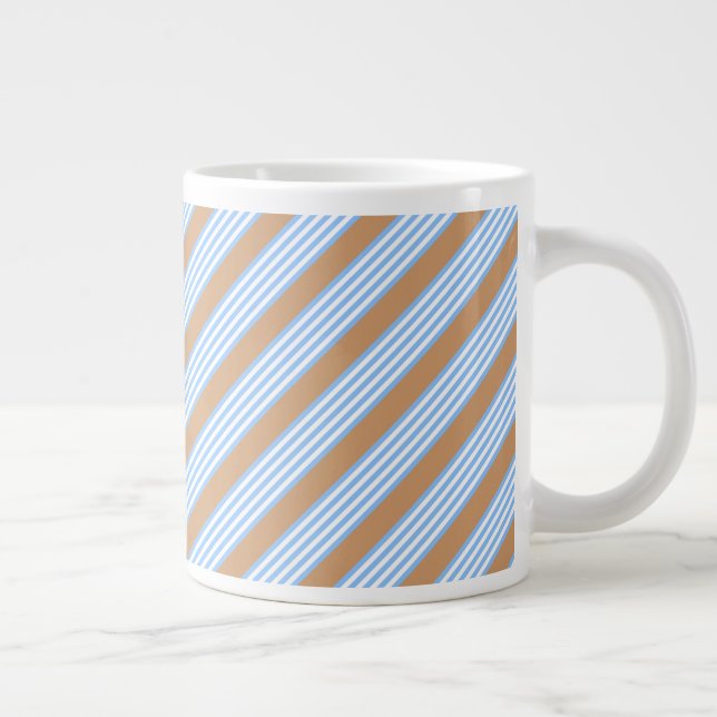 Blue and white five stripes pattern with tan large coffee mug (Right)