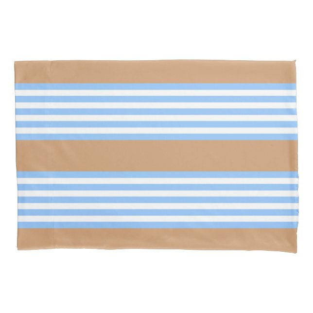 Blue and white five stripes pattern with tan pillowcase (Front)