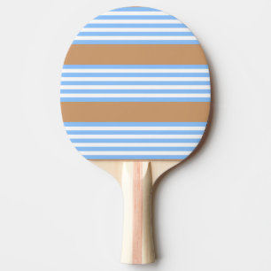 Blue and white five stripes pattern with tan ping pong paddle