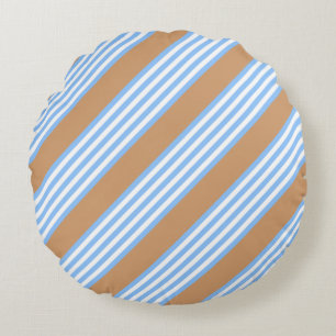 Blue and white five stripes pattern with tan throw round cushion