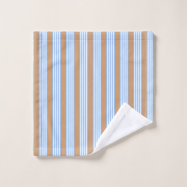 Blue and white five stripes pattern with tan wash cloth (Wash Cloth)