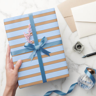 Blue and white five stripes pattern with tan wrapping paper