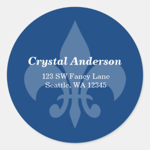 Blue and White Fleur-De-Lis Custom Address Label