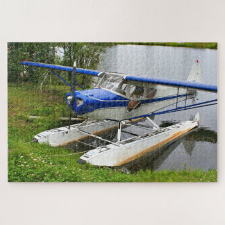 Blue and white float plane, Lake Hood, Alaska 2 Jigsaw Puzzle