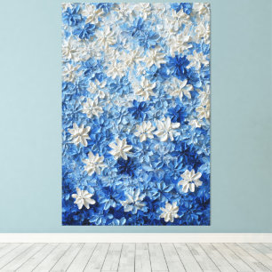 Blue and White Floral Abstract Wall Art