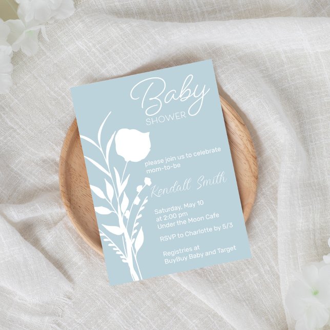 Blue and White Floral Baby Shower Invitation (Creator Uploaded)