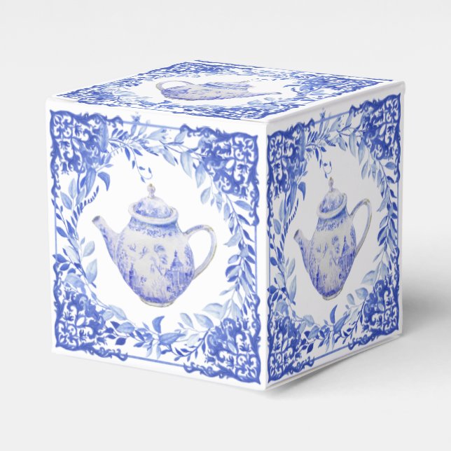 Blue and White Floral Bridal Shower  Favour Box (Front Side)