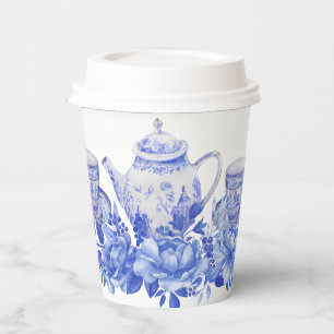 Blue and White Floral Bridal Shower Tea Party Paper Cups