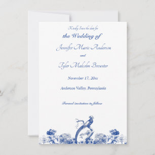 Blue and White Floral China Pattern with Bird Invitation