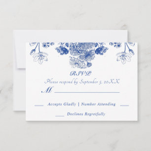 Blue and White Floral China Pattern with Bird Invitation